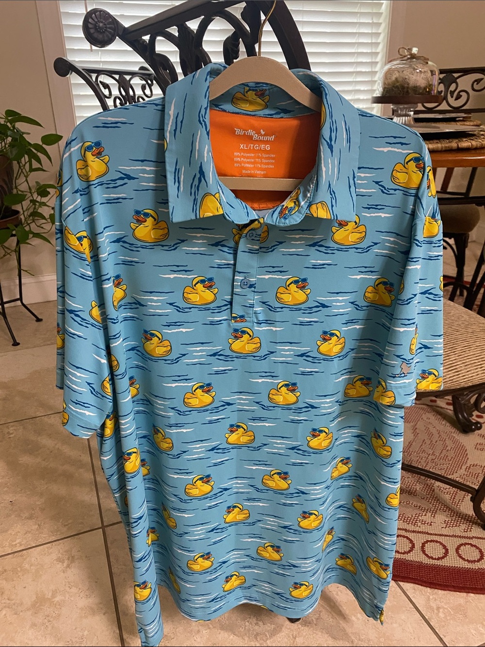 Birdie Bound Men's Blue & Yellow Duck Golf Pattern Design Polo / Sz XL LIKE NEW!